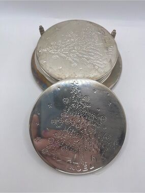 Godinger Silver Art Co Silver Plate Noel Christmas Tree Coasters W/Holder